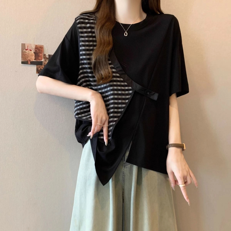 Contrast Patchwork Loose Fake  - đánh giá và giá Summer Clothing For Teens