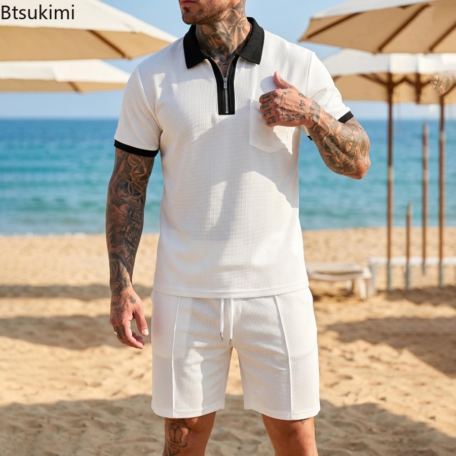 Mens Waffle Collar Polo Short  - đánh giá và giá Summer Clothing Vacation