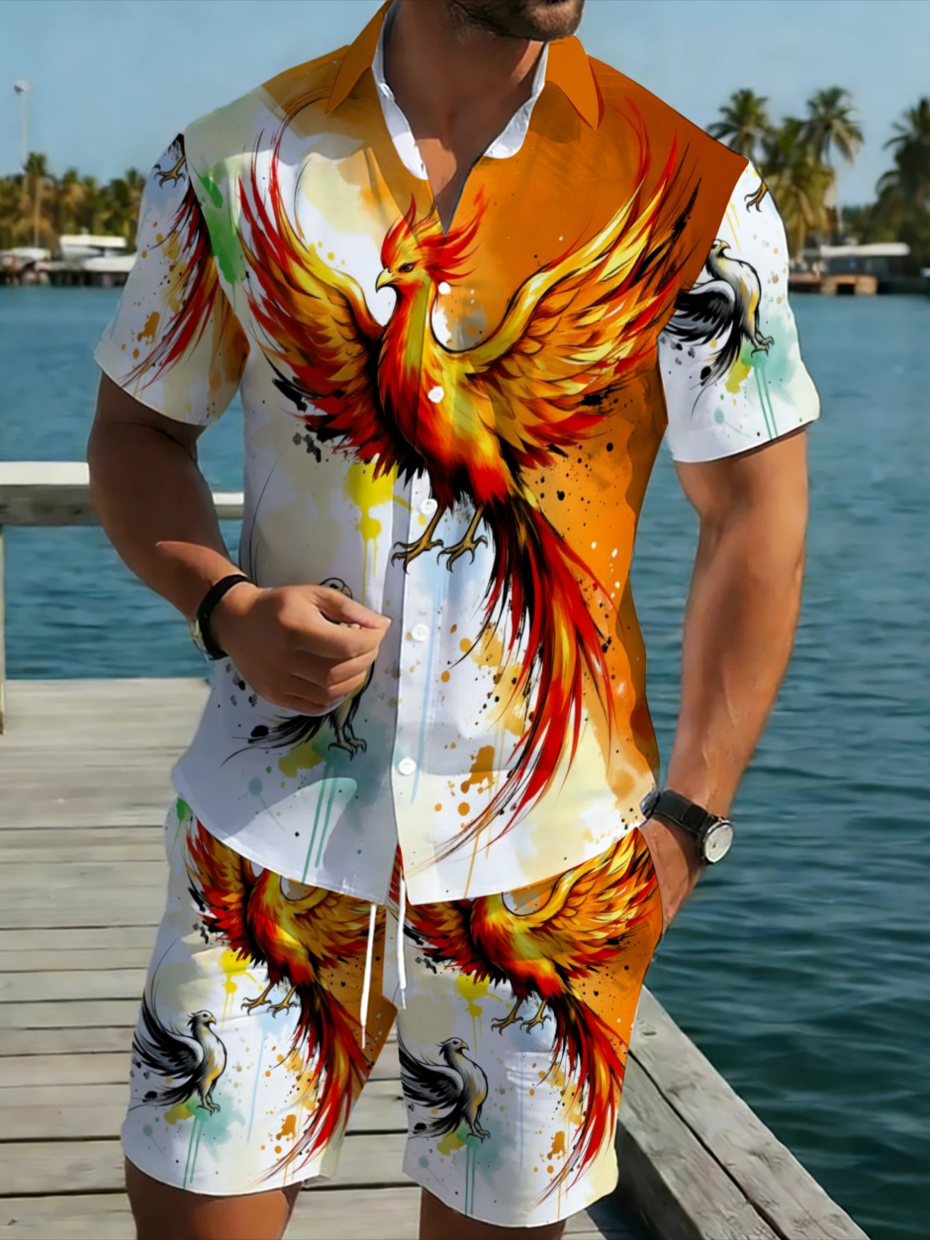Oriental Phoenix Pattern Men S - đánh giá và giá Summer Clothing Vacation