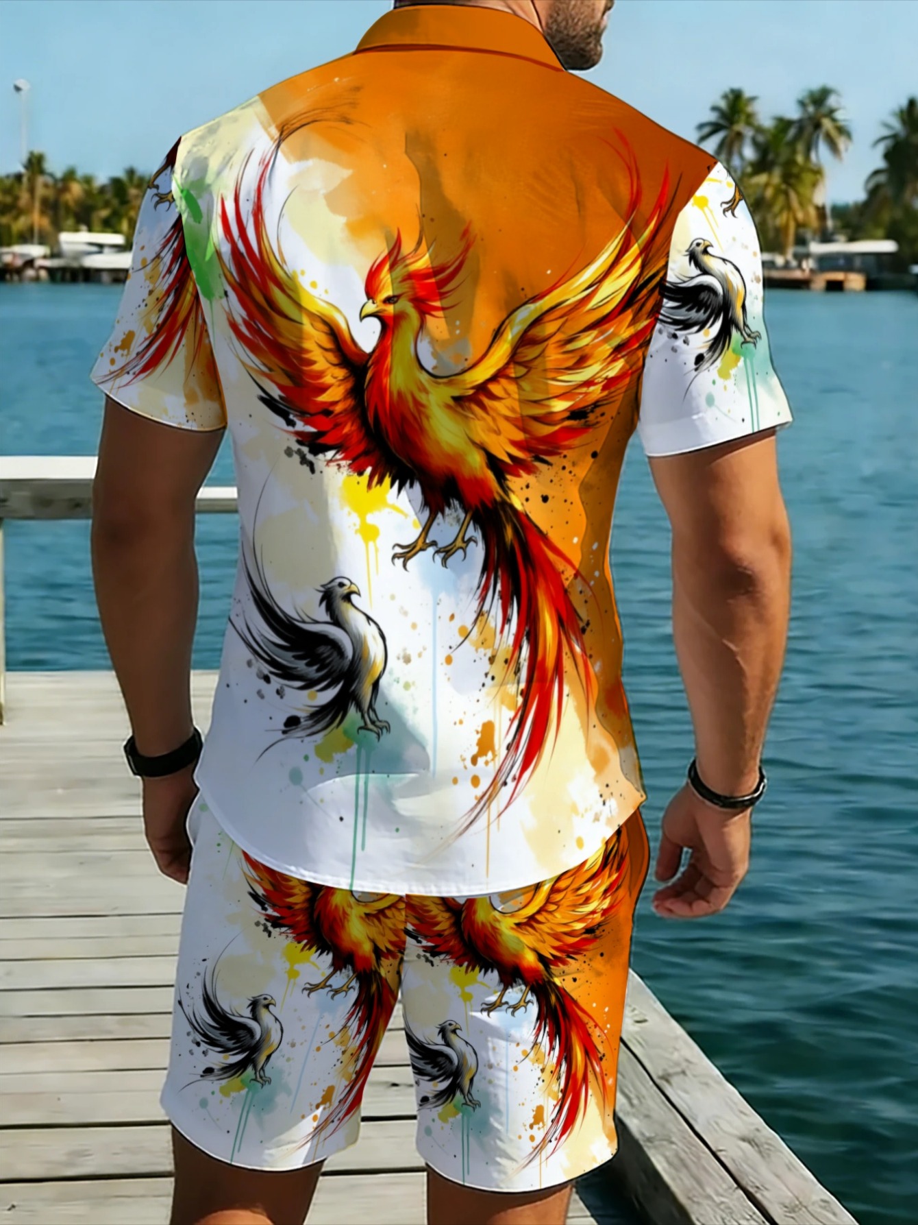 Oriental Phoenix Pattern Men S - đánh giá và giá Summer Clothing Vacation